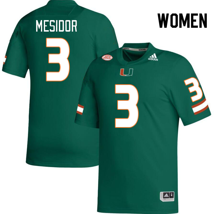 Women #3 Akheem Mesidor Miami Hurricanes College Football Jerseys Stitched-Green